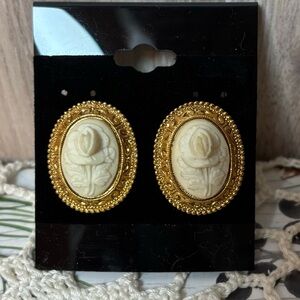 Vintage-Inspired Gold and Cream Rose Cameo Earrings